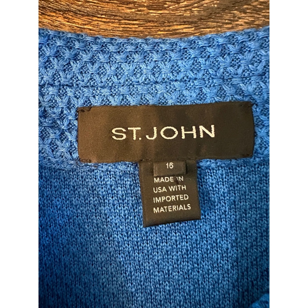 St. John Dress Suit Set Womens 16 Blue Wool Blend Textured Knit Jacket - Picture 9 of 11